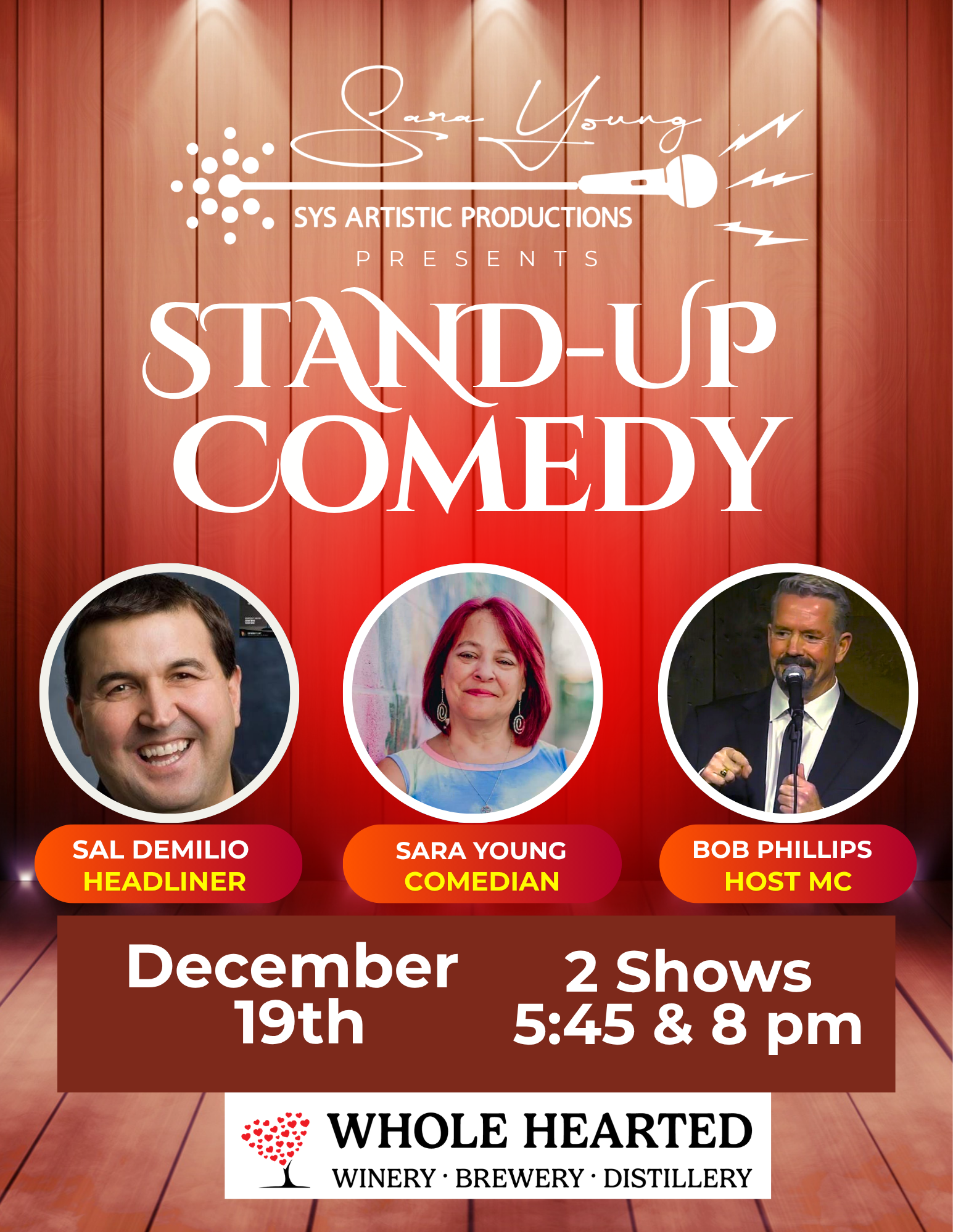 Live comedy show December 19 at Whole Hearted Winery in New Hudson Michigan