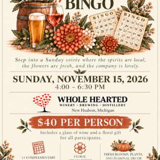 Garden Party Flower Bingo event at Whole Hearted Winery in New Hudson Michigan November 15 2026