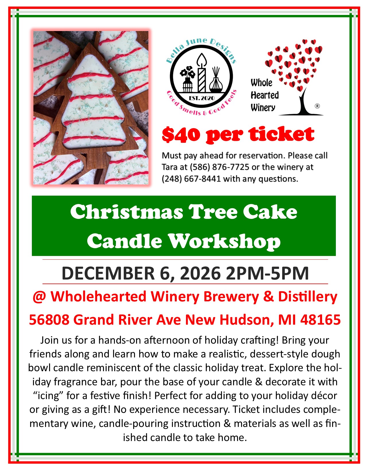 Christmas Tree Candle Workshop - Exclusively at Whole Hearted Winery Sunday December 6th